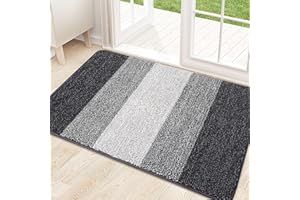 Kitinjoy Indoor Outdoor Door Mat, 32x20 Non-Slip Absorbent Dirt Trapper, Low-Profile Washable Inside Entrance Front Floor Mat, Sturdy Soft Entry Doormats for Entryway, Grey