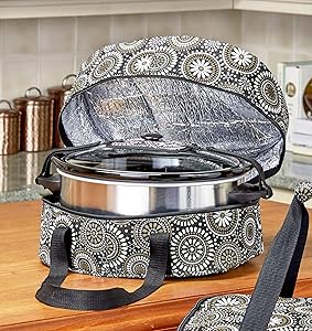 Slow Cooker Carrier - Insulated Food Carrier for Potlucks, Parties - Gray Damask