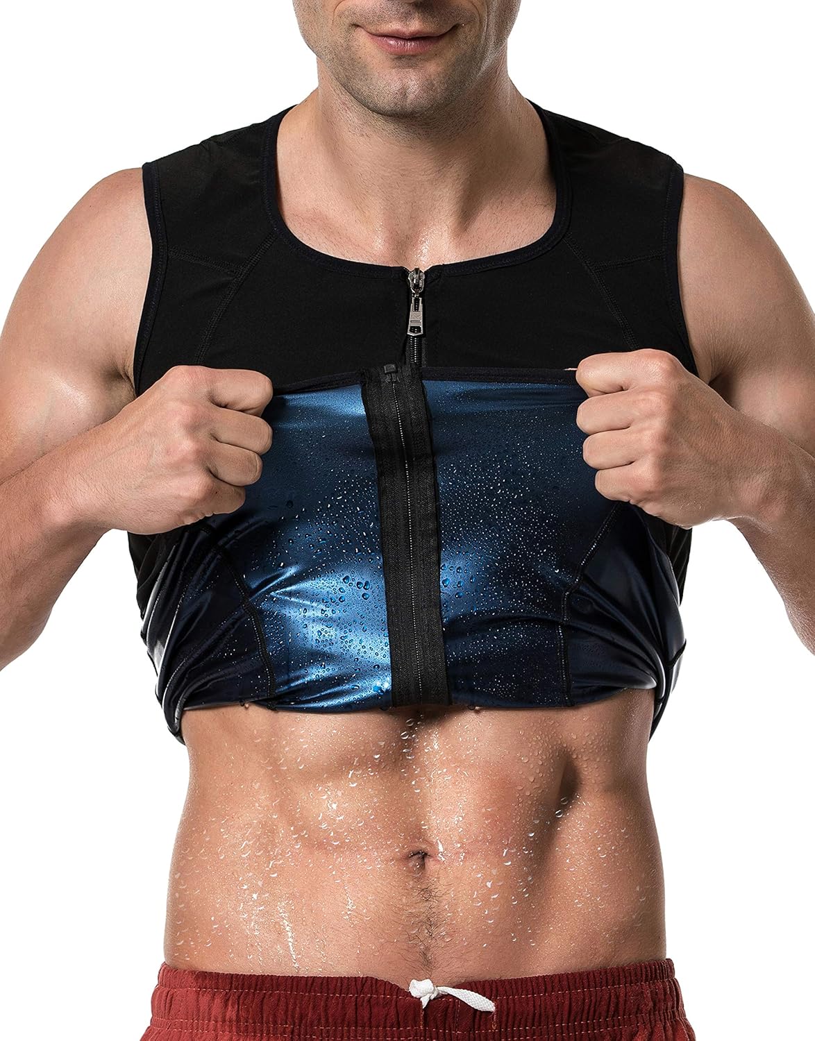 MOLLDAN Mens Polymer Sauna Vest Sweat Slimming Tank Top with Zipper: Clothing