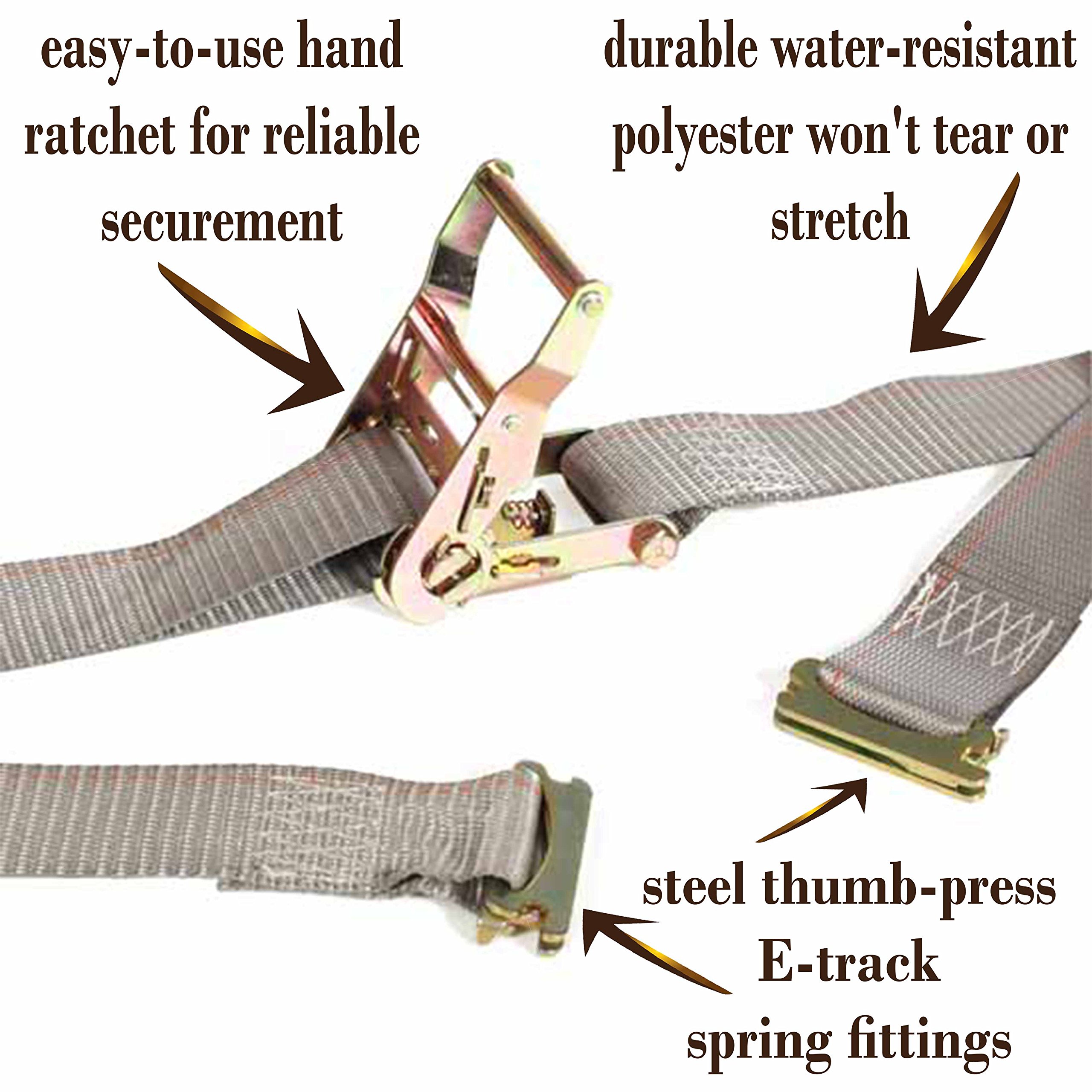 2 E Track Ratchet TieDown Cargo Straps, 2" x 16' Durable Ratcheting