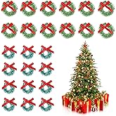 24 Pcs Mini Christmas Wreaths 1 Inch Xmas Tree Wreaths, Hanging Christmas Tree Wreath Ornaments for Christmas and Winter Holiday (Grass-Green,Blue Green)