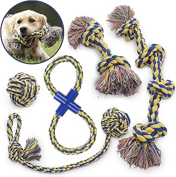 MAS - Cuerda de Juguete para Perro, Set de 5 piezas, EXTRA GRUESA Calidad duradera, 100% ALGODÓN NATURAL, Para Perros Medianos-Grandes Extragrandes.: Amazon.es: Productos para mascotas