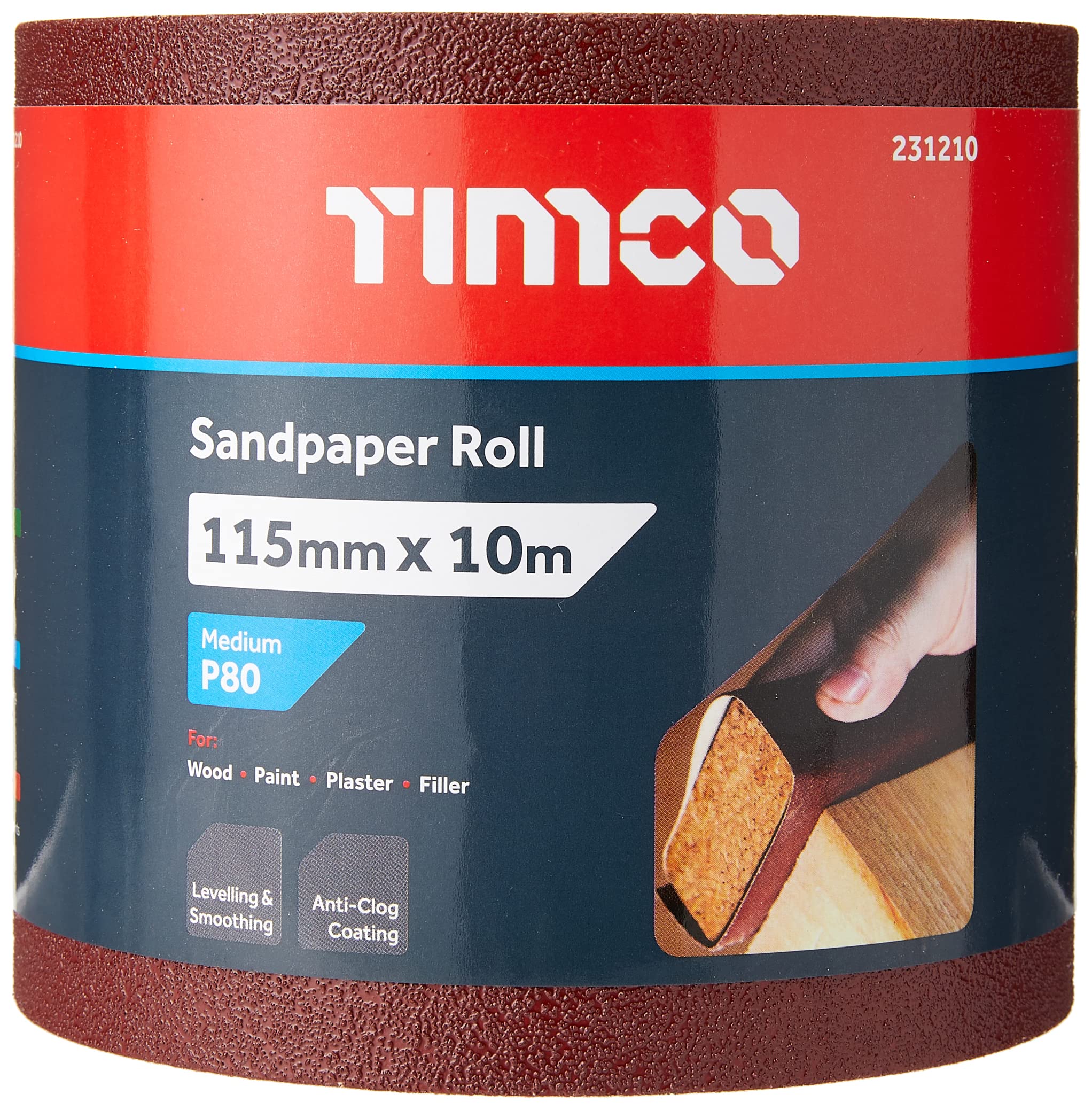 TIMCO 80 Grit Sandpaper Roll - Red -115mm x 10m