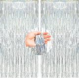 Silver Foil Curtain Backdrop 2 Pack 1x2.5m Tinsel Fringe Decor