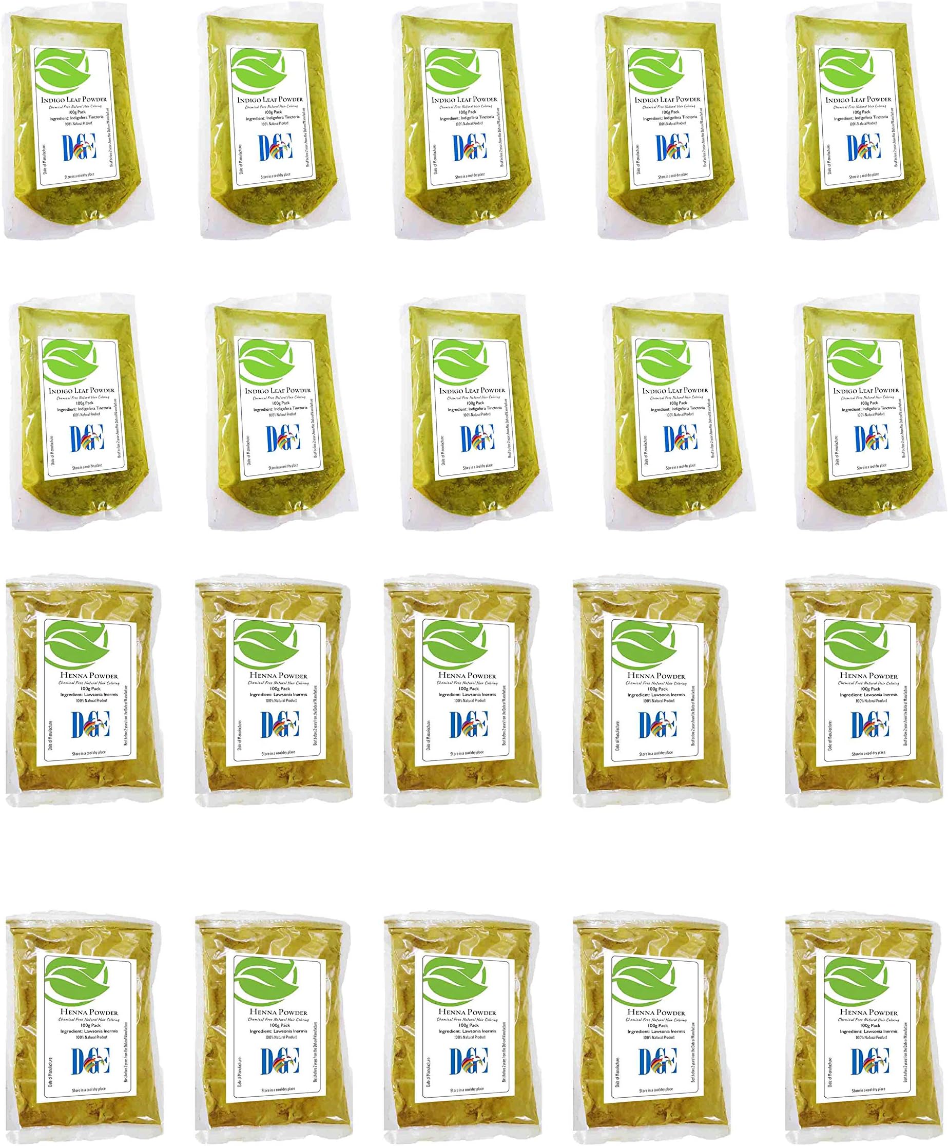 VMP Henna Leaves Powder (Pack of 10) - 1 Kilo and Indigo Leaves Powder (Pack of 10) - 1 Kilo