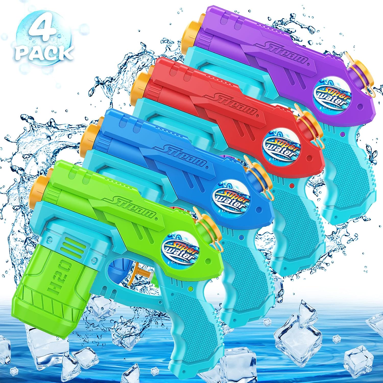 AOLUXLM Water Guns, 4 Packs Water Toys for Kids, Small Water Pistols for Boys 3+ Years Old, Water Blaster with 135ml Capacity for Outdoor Beach Pool Fun: Toys & Games