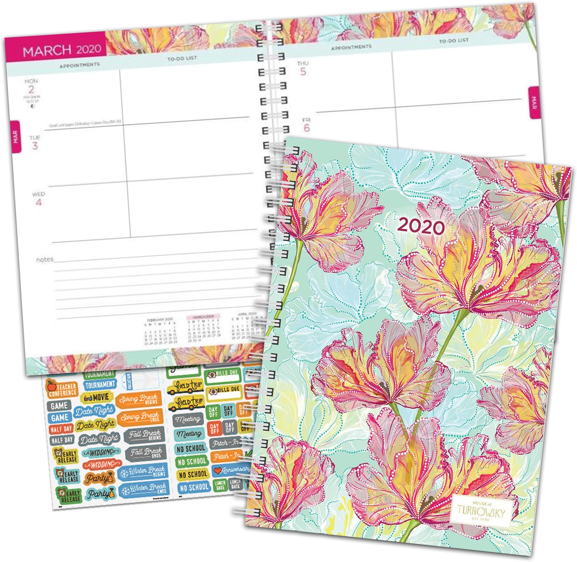 House of Turnowsky Flower Desk Planner Calendar 2020 Set - Deluxe 2020 Flower Desk Planner Calendar with Over 100 Calendar Stickers (Flower Desk Planner Gifts, Office Supplies)