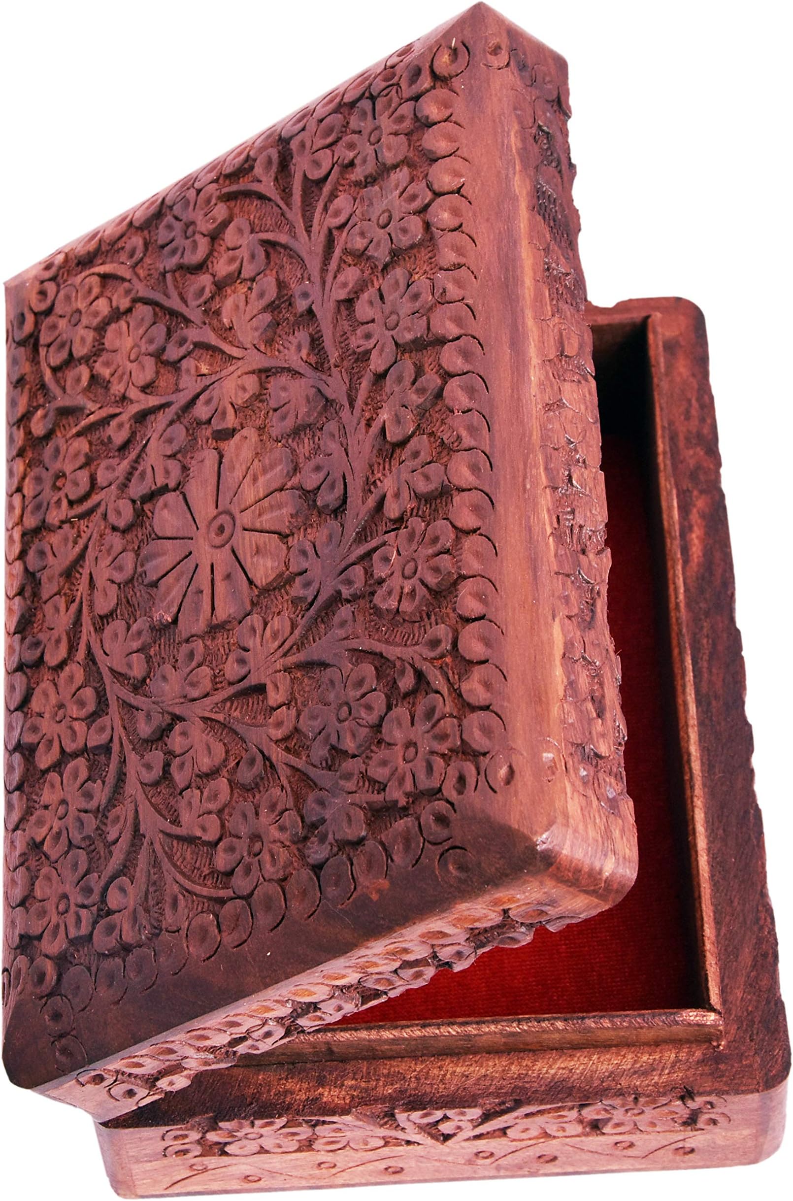Handmade Wooden Jewellery Box for Women Wood Jewel Organizer Hand Carved with Intricate Carvings Gift Items (15 * 10 cm)