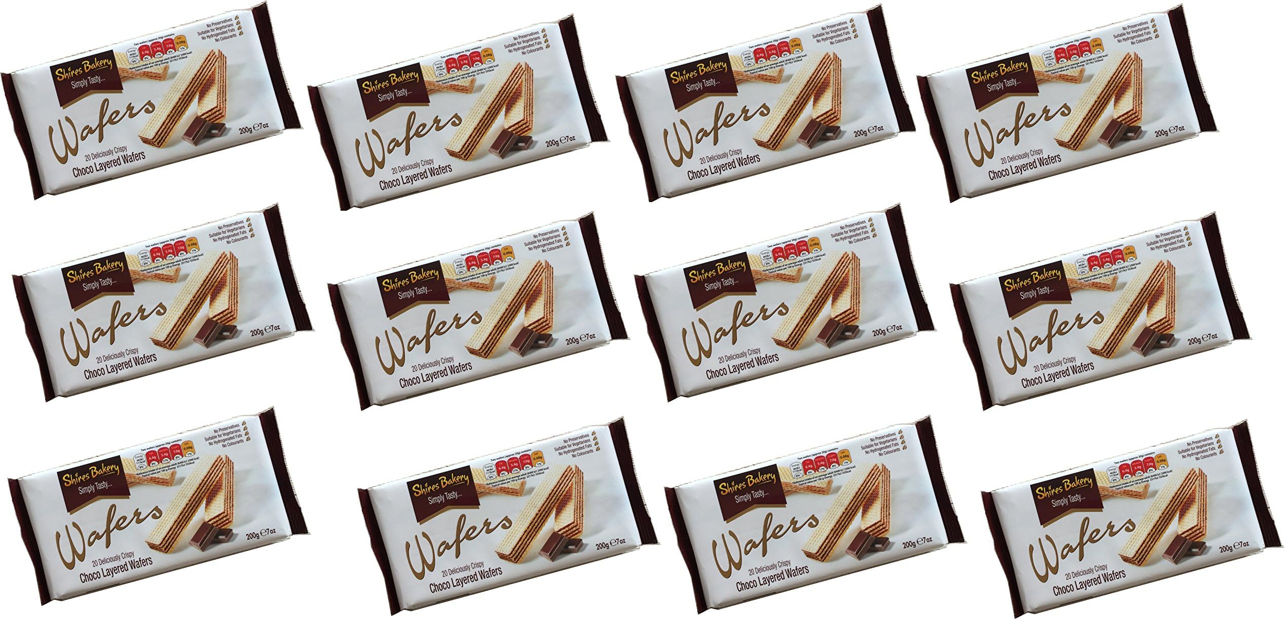Shires Bakery 20 Chocolate Layered Wafers, 200g - Pack of 12