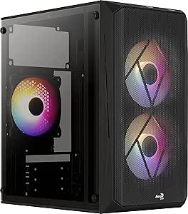 Aerocool CS107 V2, Caja PC MicroATX, Ventana Lateral, 3X Ventiladores 120mm FRGB, Negro