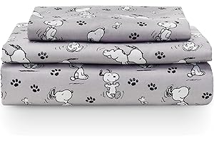 Berkshire Blanket Peanuts® Kids Sheet Set, Twin Size - 3 Pieces, Peanuts® Mini Poses and Paws Grey, Cute Character Snoopy Pri