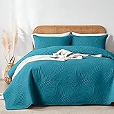 OARAGE King Quilt Bedding Set Lightweight Soft Teal Bedspread Coverlet with Leaf Pattern,Ultrasonic Microfiber Bed Cover Set for All Season 3 Pieces (1 Quilt, 2 Shams)