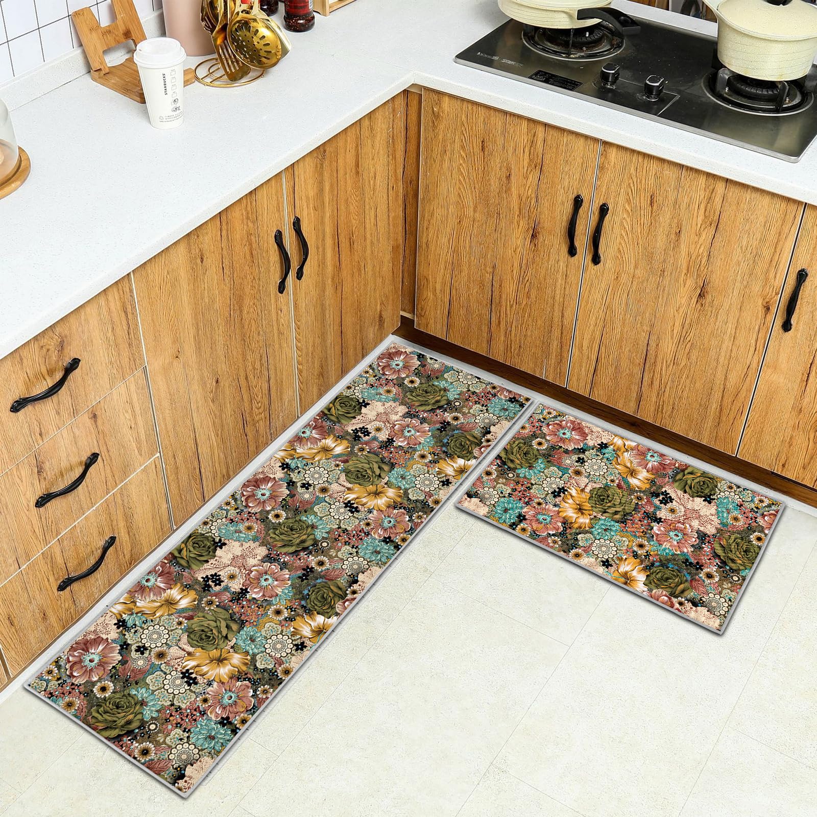 HSGLGNA Kitchen Rug, 2 Pieces Non Slip kitchen mat sets,Washable Kitchen Floor Mat For Kitchen,Hallway,Living Room,Bedroom,Bathroom (Style L, 43 x 150 cm (Rectangular)) — image 1