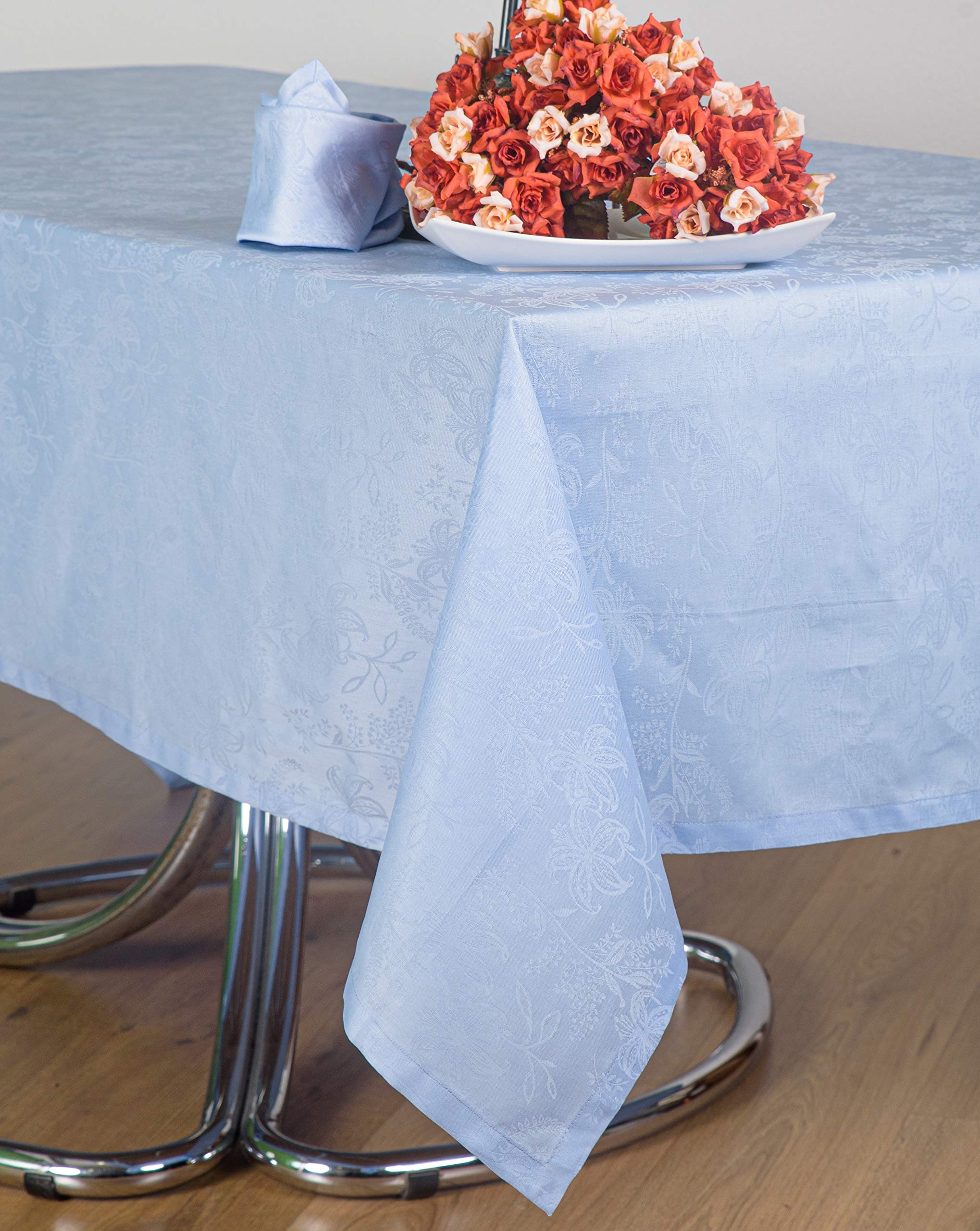 ESSE HOME - Confestyl – Tablecloth with 18 napkins – Rectangular - Flanders Jacquard Pure Cotton - Artisan Product - Iris 598 (170x360, Light Blue)