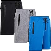 PURE CHAMP Mens 3 Pk French Terry Cotton Casual Gym Shorts for Men Athletic Workout Training Sweat Shorts with Zipper Pocket