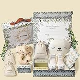 Aeang Baby Shower Gifts for Mom, Newborn Baby Gift Set for Baby Girl Baby Boy - Keepsake Box with Baby Hat, Rattle Socks, Sensory Development Rattle (Ellie)