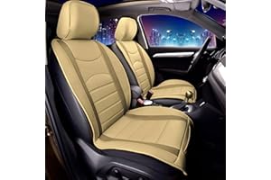 FH Group Front Set Faux Leather Car Seat Cushions for Low Back Seat, Universal Fit, Airbag Compatible Seat Cover for SUV, Sedan, Beige Tan