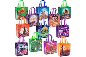 Jaywayang 12Pcs Halloween Trick or Treat Bags, Tote Bags with Handles for Kids, Halloween Reusable Non-Woven Gift Bags for Gifts Wrapping, Party Supplies.