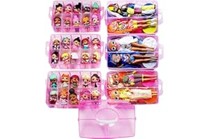 HOME4 No BPA 60 Adjustable Compartments 6 Layers Stackable Storage Container Organizer Carrying Display Case, Compatible with Surprise Small Toys Lol, Shopkins, Omg barbie (Dolls Not Included) (Pink)
