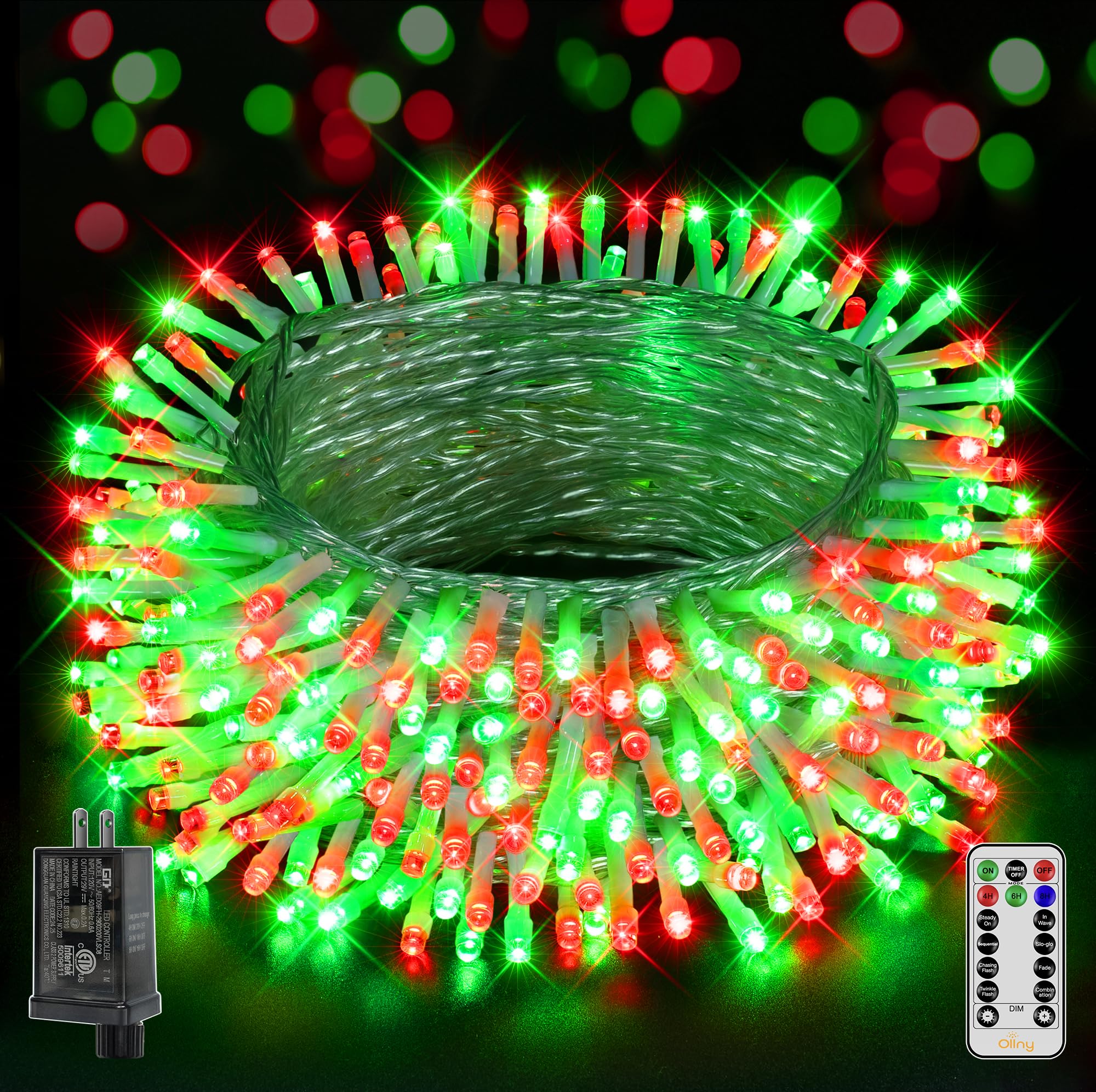 Photo 1 of Ollny Christmas Lights Outdoor 800LED 262FT, Red and Green Plug in Fairy Lights with Remote, 8 Modes Waterproof Timers Dimmable LED String Lights for Indoor House Outside Bedroom Patio Balcony