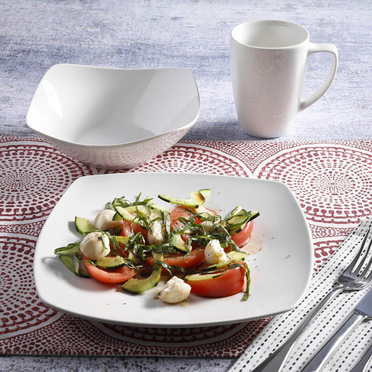  | Gibson Zen Buffet Square Dinnerware Set, Service for 4 (12pcs), White: Dinnerware Sets