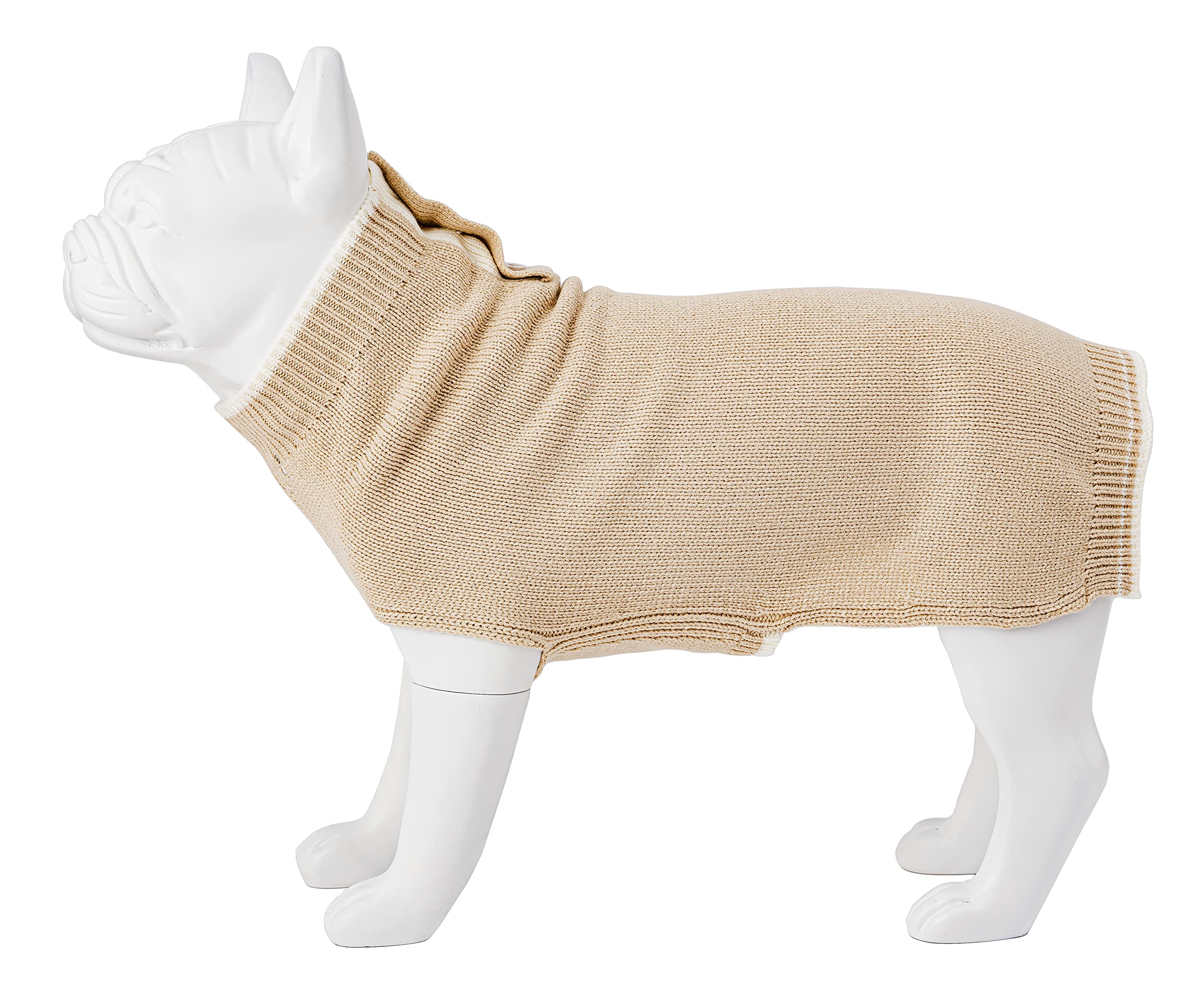 HUGO & HUDSON Turtleneck Dog Jumper, Winter Warm Fitted Knitted Pullover Pet Sweater, Beige, XS