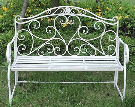 Amazon De Glamhaus Gartenbank Aus Metall Zusammenklappbar Antikes Cremefarben Schones Shabby Chic Handarbeit Vintage Florenz 103 X 54 X 95 Cm
