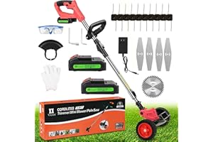 VICIEN Weed Eater Battery Powered Weed Wacker with Blades, 3 in 1 Cordless Grass Trimmer Foldable and Lightweight, with 3 Types Blades and 2Pcs Li-Ion Batteries 21V 2Ah Red