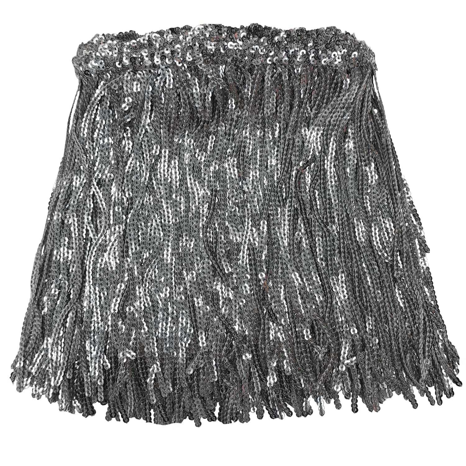 WANYI 5 Yard Sequin Tassels - 16CM Wide Tassel Trim Fringe for Sewing Metallic Leaf Shape Sequin Fringe Trims Ribbon for Clothing Latin Wedding Dress Dance Stage DIY Crafts Home Decor (Grey)