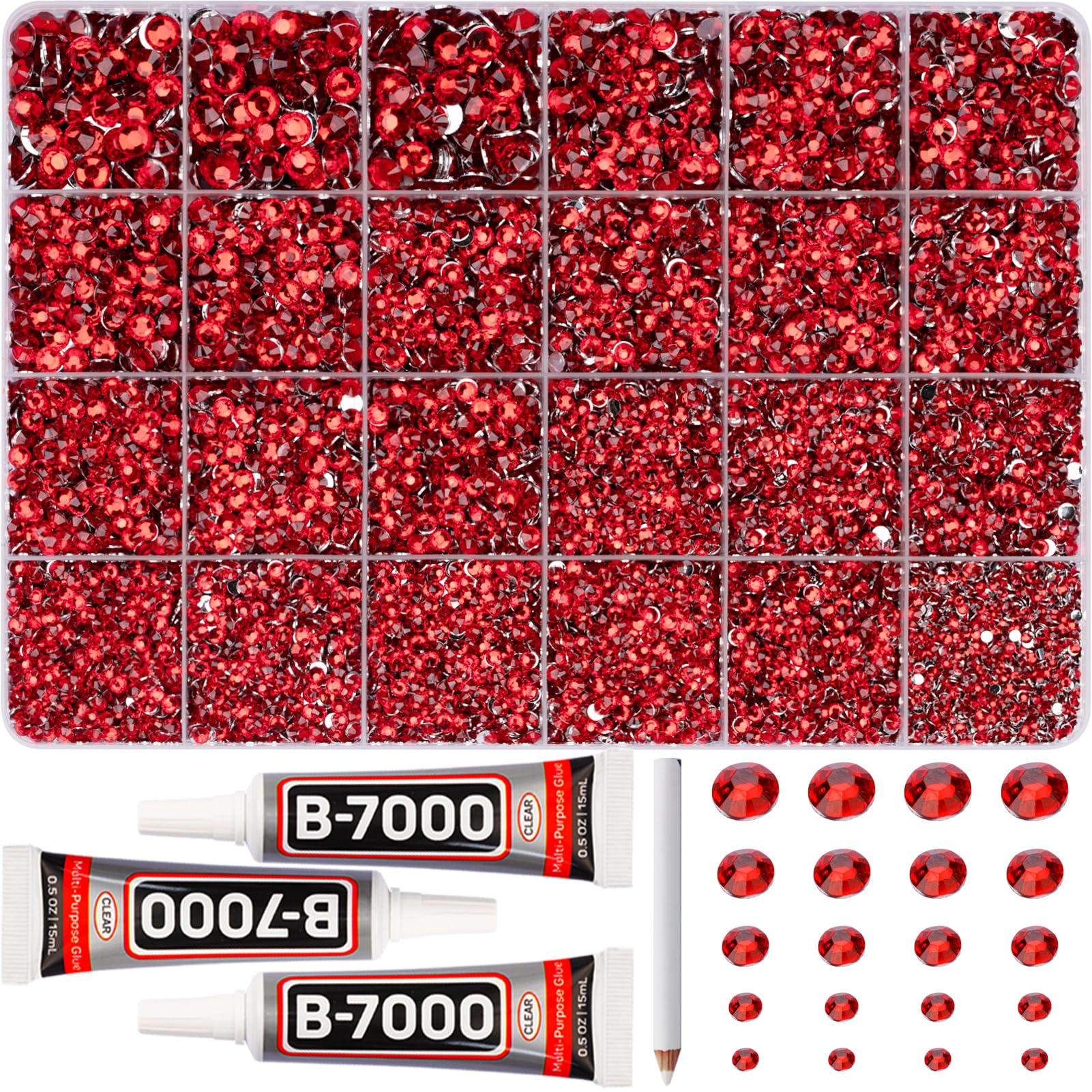 Photo 1 of 31000Pcs Red Resin Rhinestones for Bedazzling, 2,3,4,5,6mm Mixed Sizes Bedazzle Red Gems, Flatback Bedazzled Stones Crystal Jewels Diamonds Gemstones for Crafting Clothes Crafts with Glue
