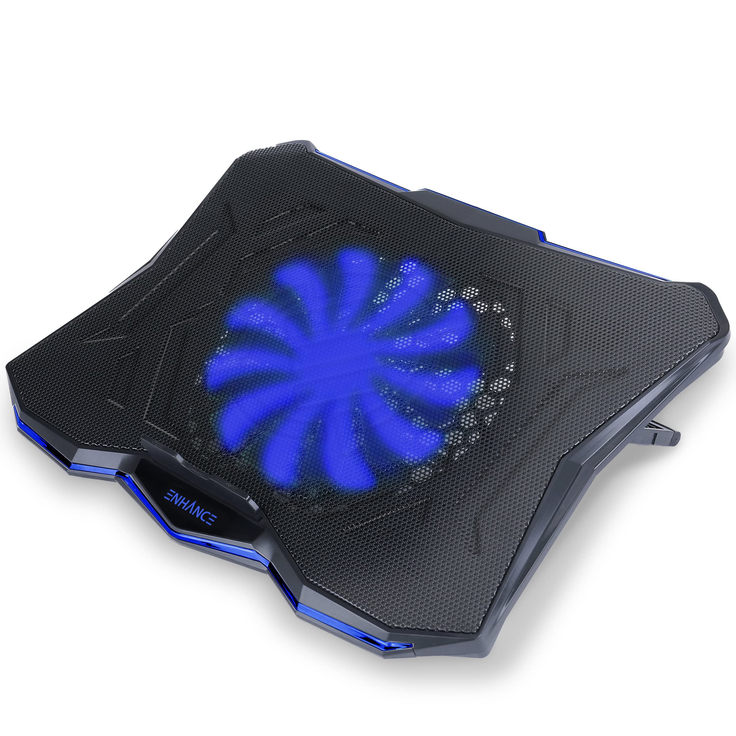 ENHANCE Cryogen 5 Gaming Laptop Cooling Stand - Laptop Cooler with 7 Adjustable Height Settings & Dual USB Port for 17 inch Laptops - 1 Ultra Quiet High Performance LED Laptop Fan 800 RPM - Blue