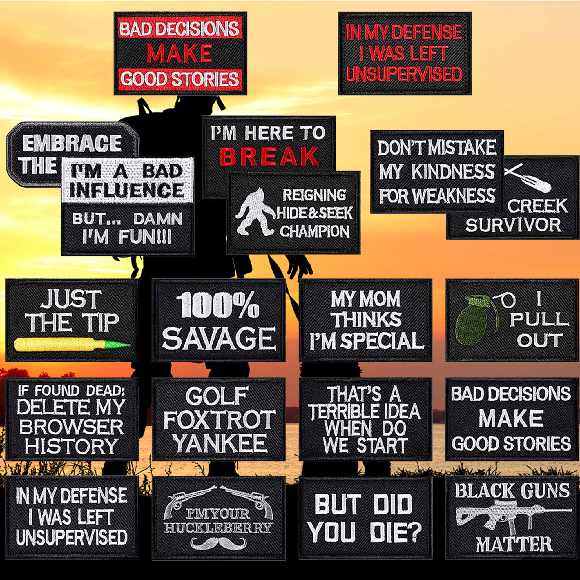 AXEN 20 Pieces Tactical Morale Embroidery Patch Military Funny Patch Full Embroidered Appliques for Tactical Gear