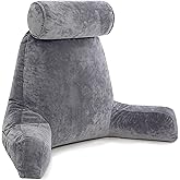 Husband Pillow XXL Reading Pillow with Arms - 30" Tall Backrest for Sitting Up in Bed - Firm Support Bed Rest Pillow for Adults, Neck Roll, Removable Cover - TV, Reading, Lounging - Dark Grey
