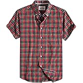DELCARINO Mens Oxford Shirt Short Sleeve Regular Fit Casual Button Down Shirt with Pocket
