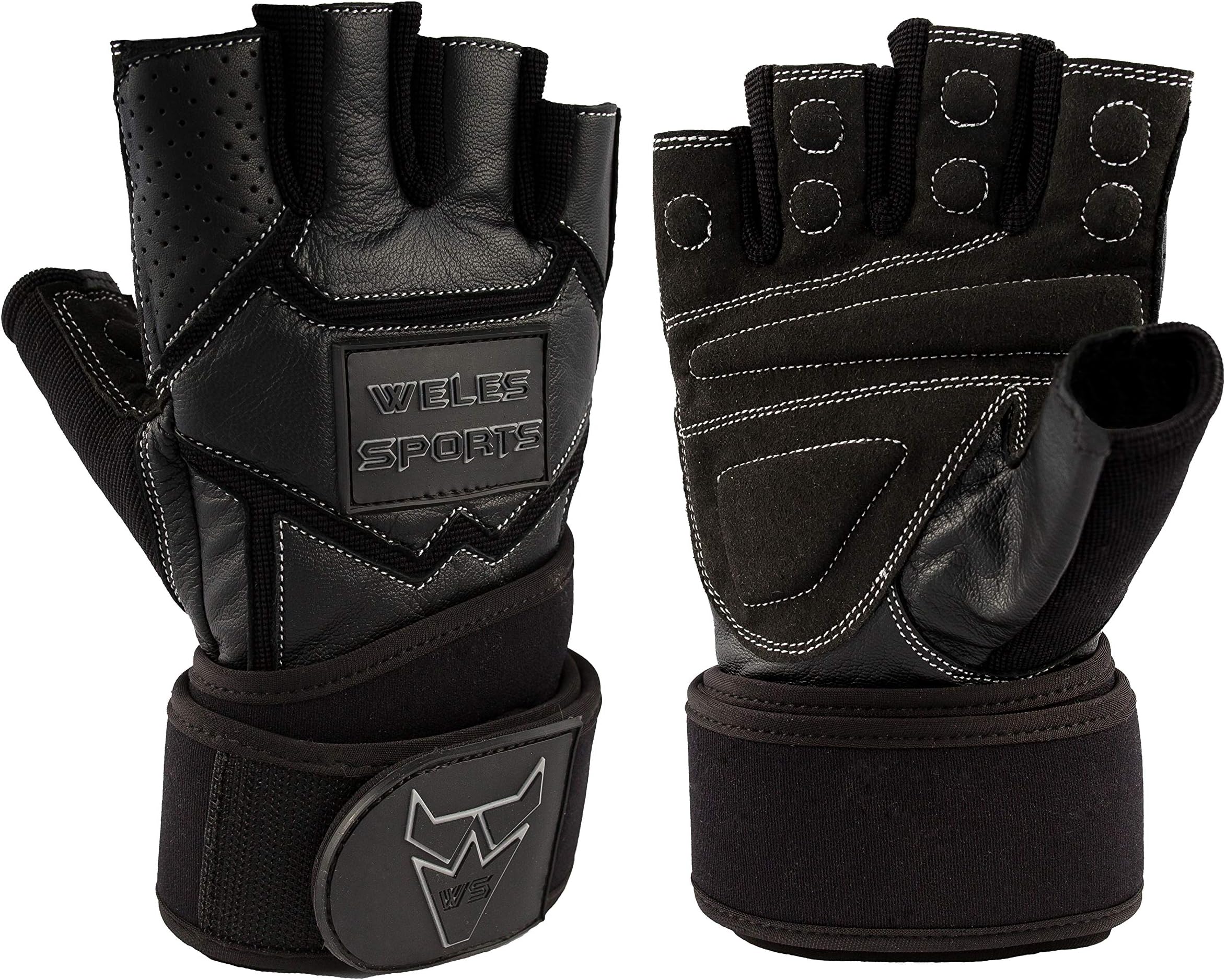 Weles Sports Workout Gloves with Wrist Support | Weight Lifting Gloves with Leather Palm Protection & Extra Grip for Gym Exercises, Fitness, Crossfit and Bodybuilding | Gym Gloves Men