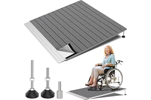 Nuvium Threshold Ramps for Wheelchairs, Adjustable Height 3.3"-6.6" and 36"×36" Platform Aluminum Wheelchair Ramp, Door Threshold Ramps with a Non-Slip Thick Door Mat for Scooters, Power Chairs, Cart