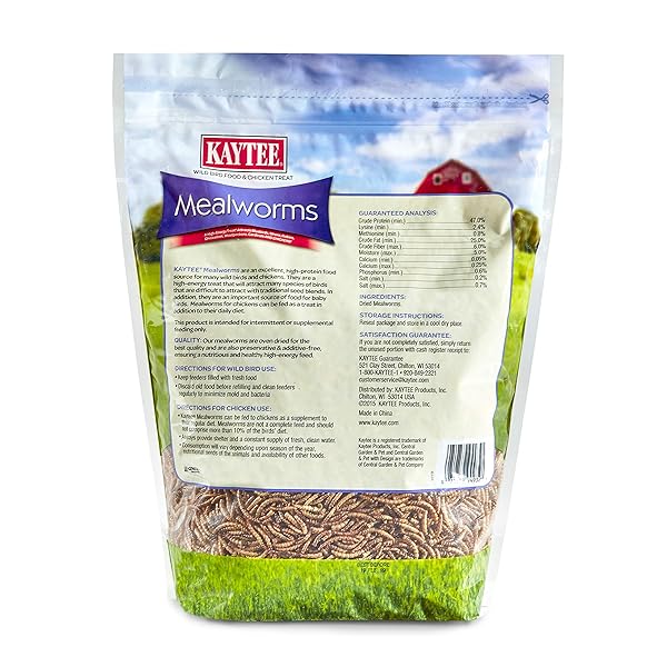 KAYTEE WILD BIRD FOOD MEALWORMS FOR BLUEBIRDS, WRENS, ROBINS, CHICKADEES, WOODPECKERS, CARDINALS & CHICKENS, 2 POUND