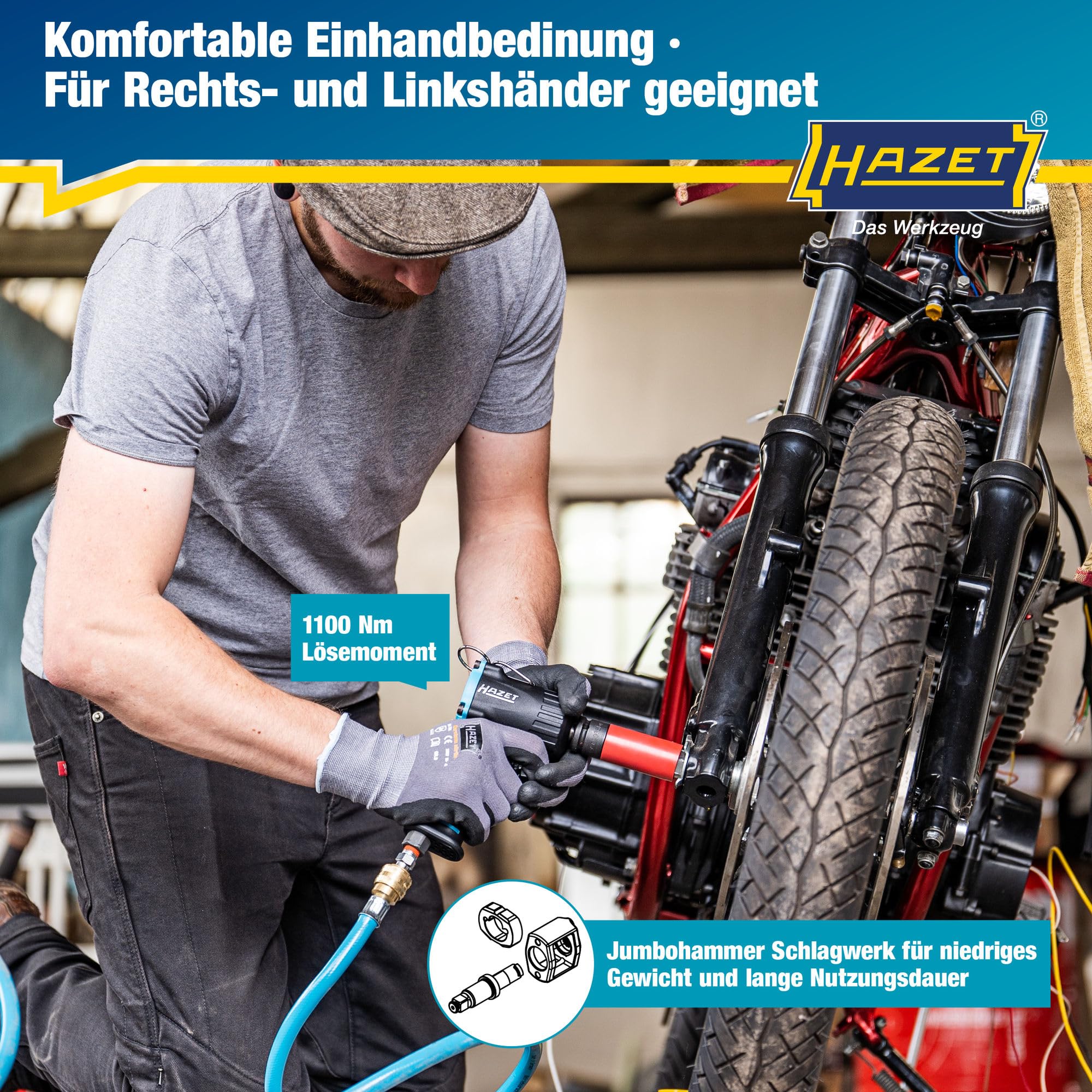 Hazet Druckluft-Schlagschrauber 9012M I Max. Lösemoment 1100 Nm, Vierkant 12,5 mm (1/2 Zoll) I vibrationsarm - Werkzeug zum Anziehen und Lösen von Schrauben 3
