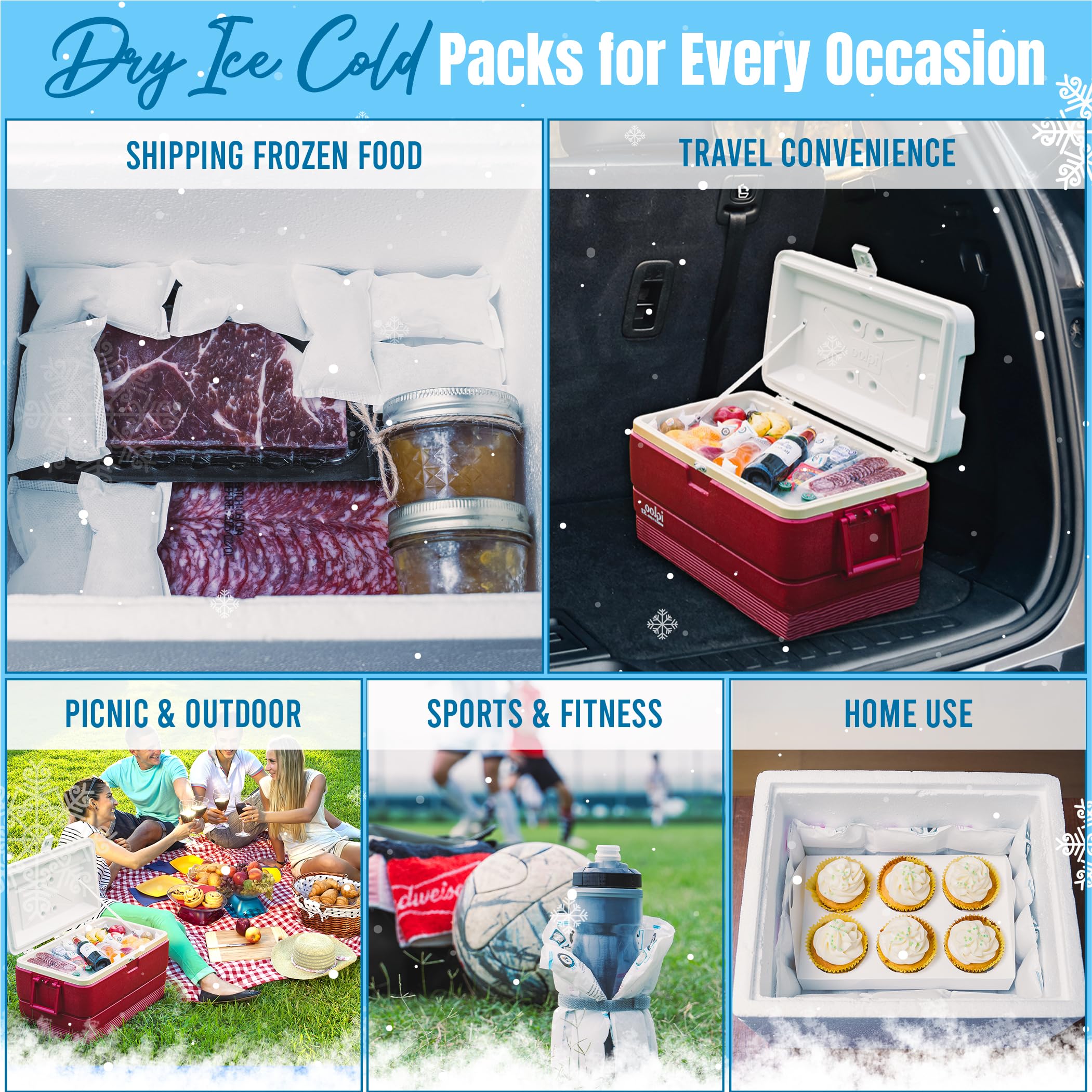 Shipping Cold Packs Dry Ice for Shipping Frozen Food, Flexible Cold Ice Pack Sheets for Coolers, Long Lasting Freezer Ice Packs 14'' X 13'' 144Cells