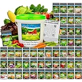 B&amp;KM Farms 50,000+ Non-GMO Heirloom Seeds, 50 Fruit &amp; Vegetable Varieties | Average 90%+ Germination, 5+ Year Shelf Life, Mylar Seed Packets, Weather-Resistant Bucket, 200+ Page Online Growing Guide
