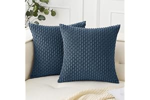 Woaboy Blue Throw Pillow Covers 18x18 Inch Set of 2 Decorative Couch Pillow Covers Farmhouse Soft Corduroy Boho Home Decors for Spring Cushion Bed Sofa Living Room