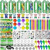 We1stdsee 158Pcs Soccer Party Favors -12 Guests Set, Soccer Goodie Bag Stuffers with Rotatable Finger Stress Toys Whistles Bubble Wands Keychain Sticker for Kids Birthday Party Souvenirs Supplies