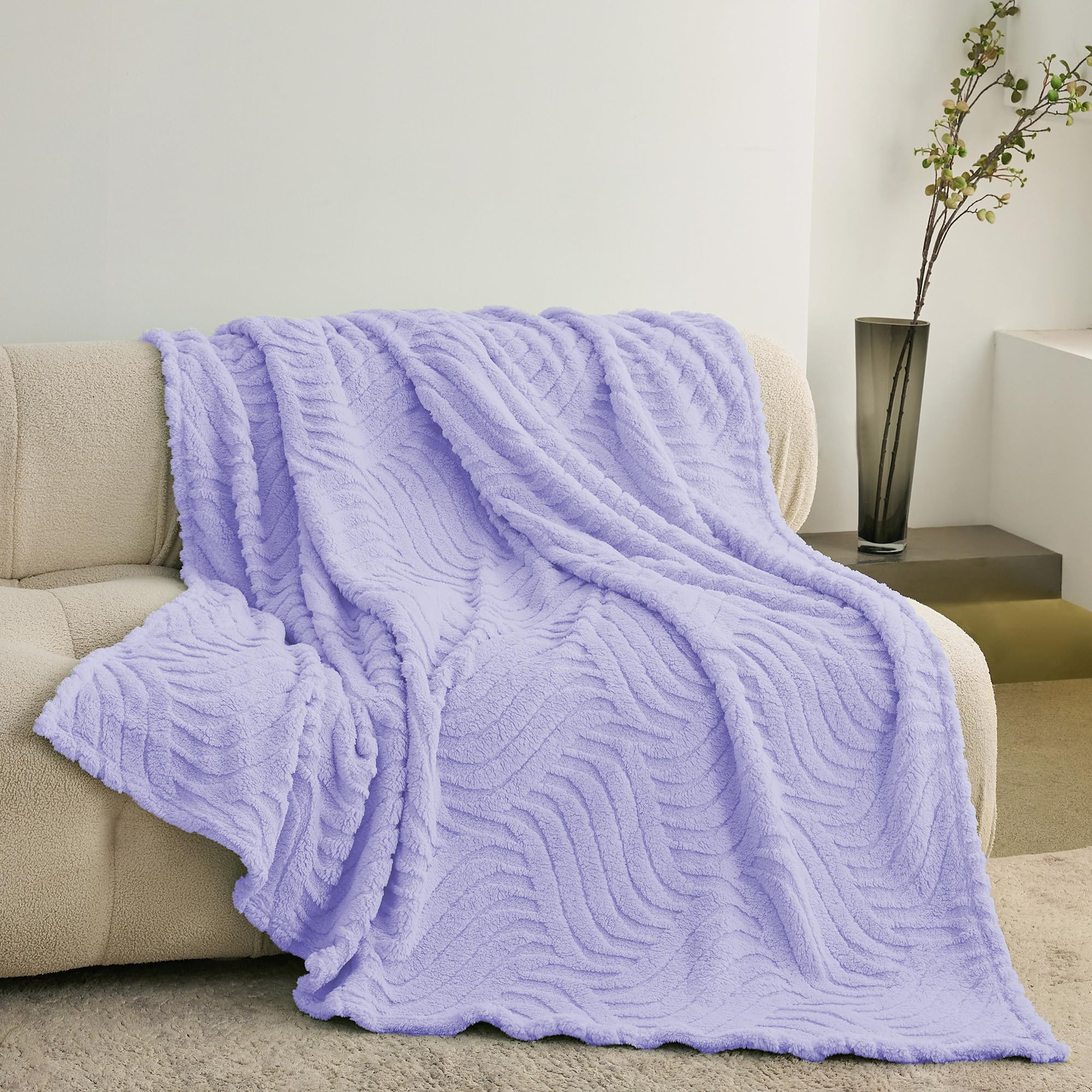 Photo 1 of **COLOR IS LIGHT BLUE***KORBLISS Home Fleece Throw Blanket for Couch, Bed, TV, Party, and Gift - 3D Jacquard Decorative Blankets - Cozy Soft Lightweight Fuzzy Flannel Blanket, All Seasons, 50x60 Inches, Light Blue-1 - Wave
