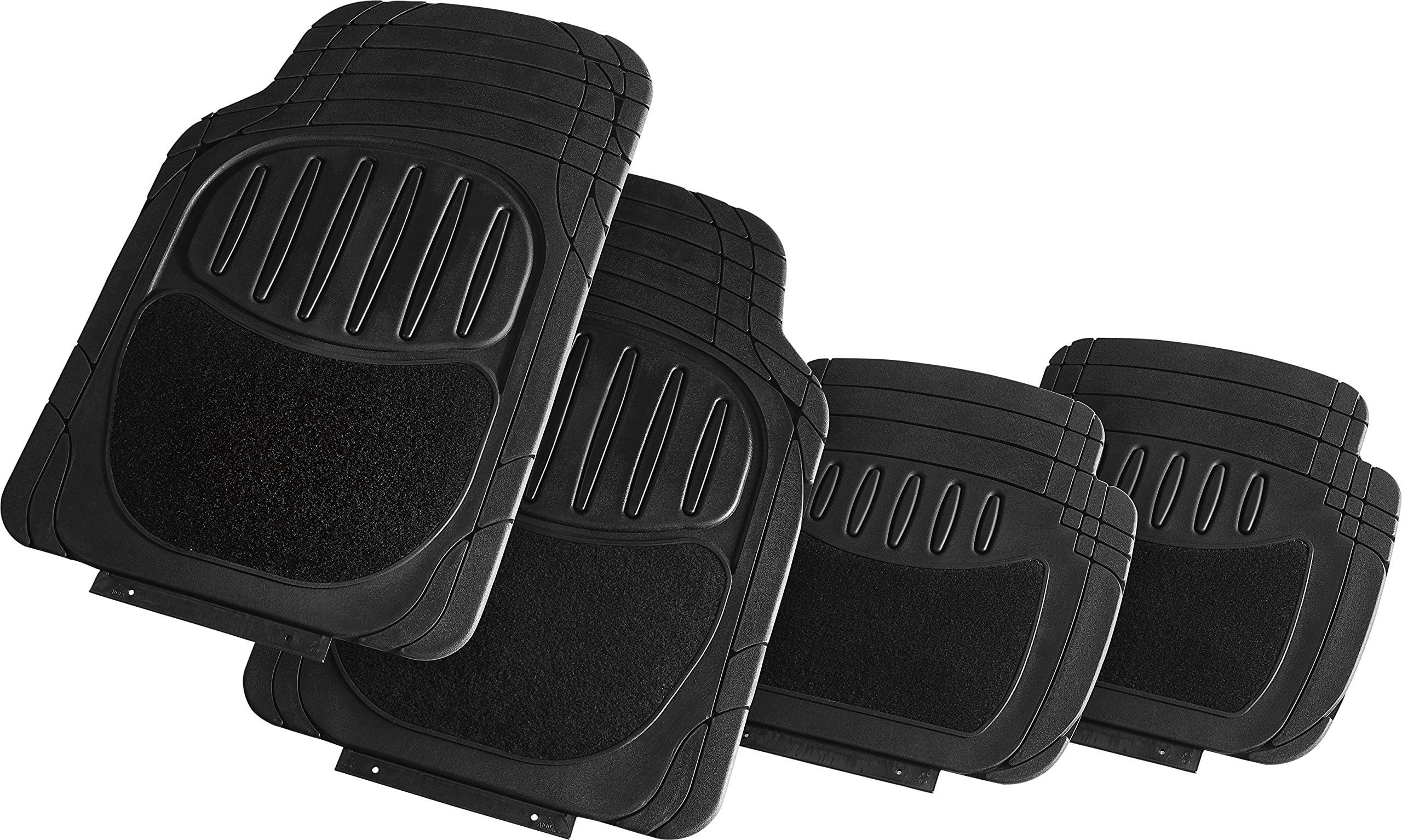 Suzec 130230 Car Foot/Floor Rubber Universal Mat with Carpet Finish (Set of 5, Black)