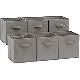 Amazon Basics - Cubos de almacenamiento plegables de tela con asas, 10.5 x 10.5 x 11 pulgadas, color gris, paquete de 6