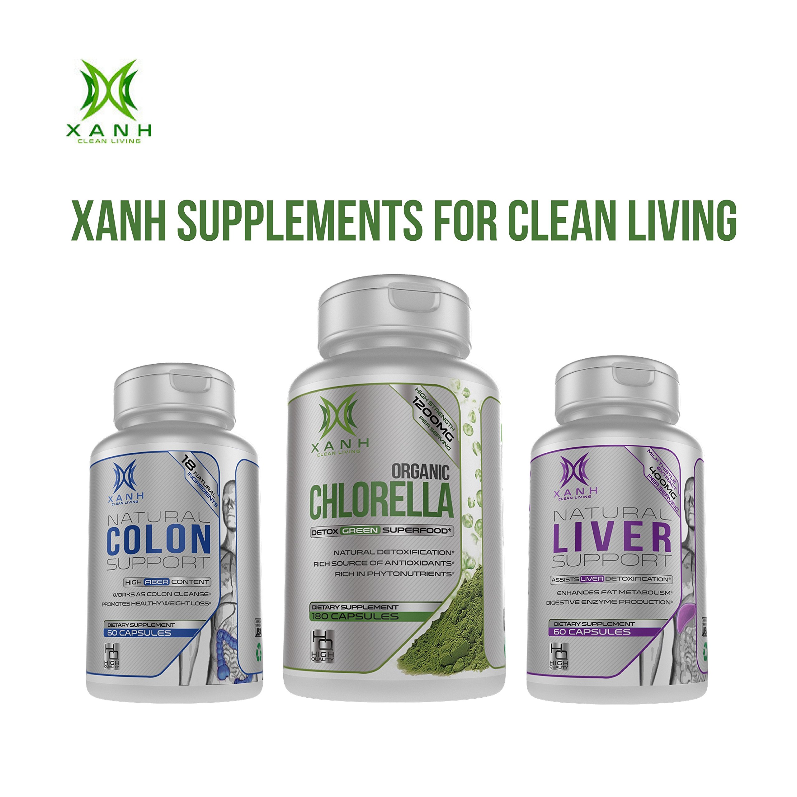 Xanh Organic Chlorella Tablets with Growth Factor 1200mg Green