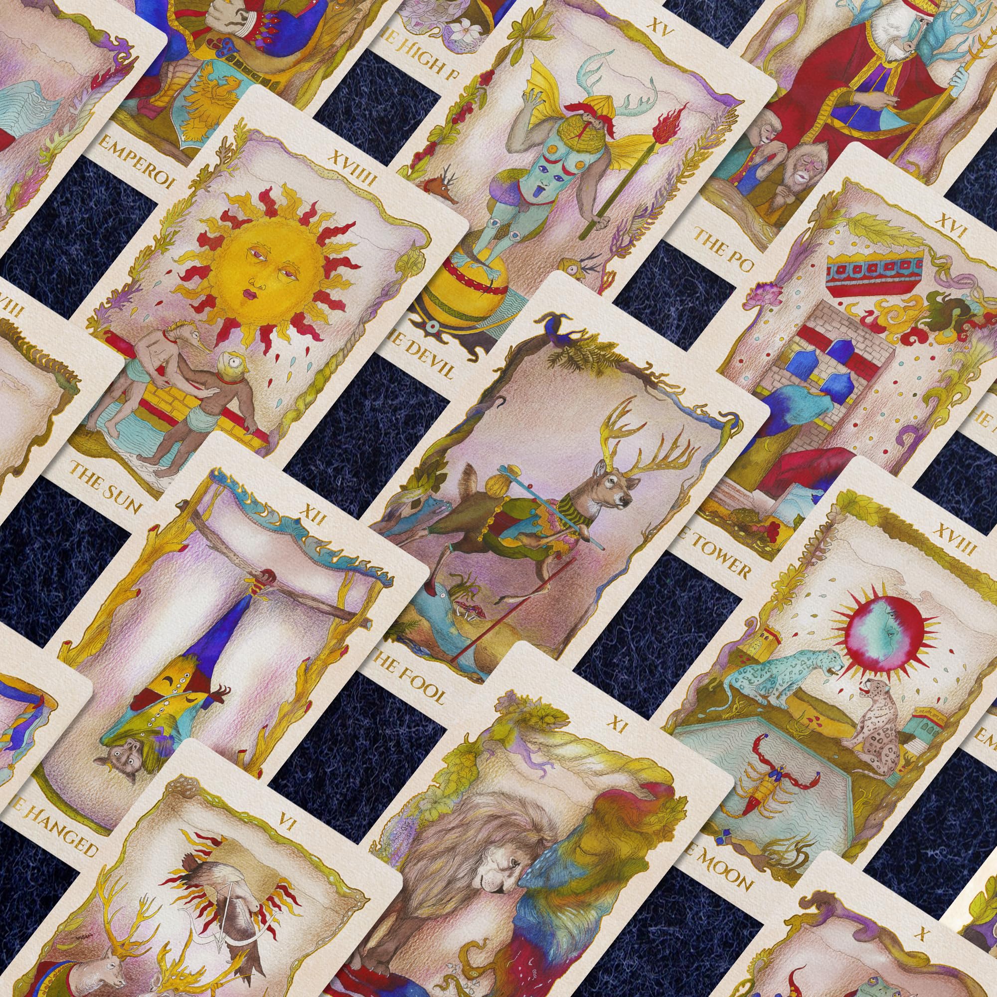 Earth Moon Magick - Anima Tarot de Marseille Cards – 78 Card Deck with Gold Gilded Edges and Guidebook for Beginners and Experts – Animal & Floral Symbolism Tarot Deck for Intuitive Readings