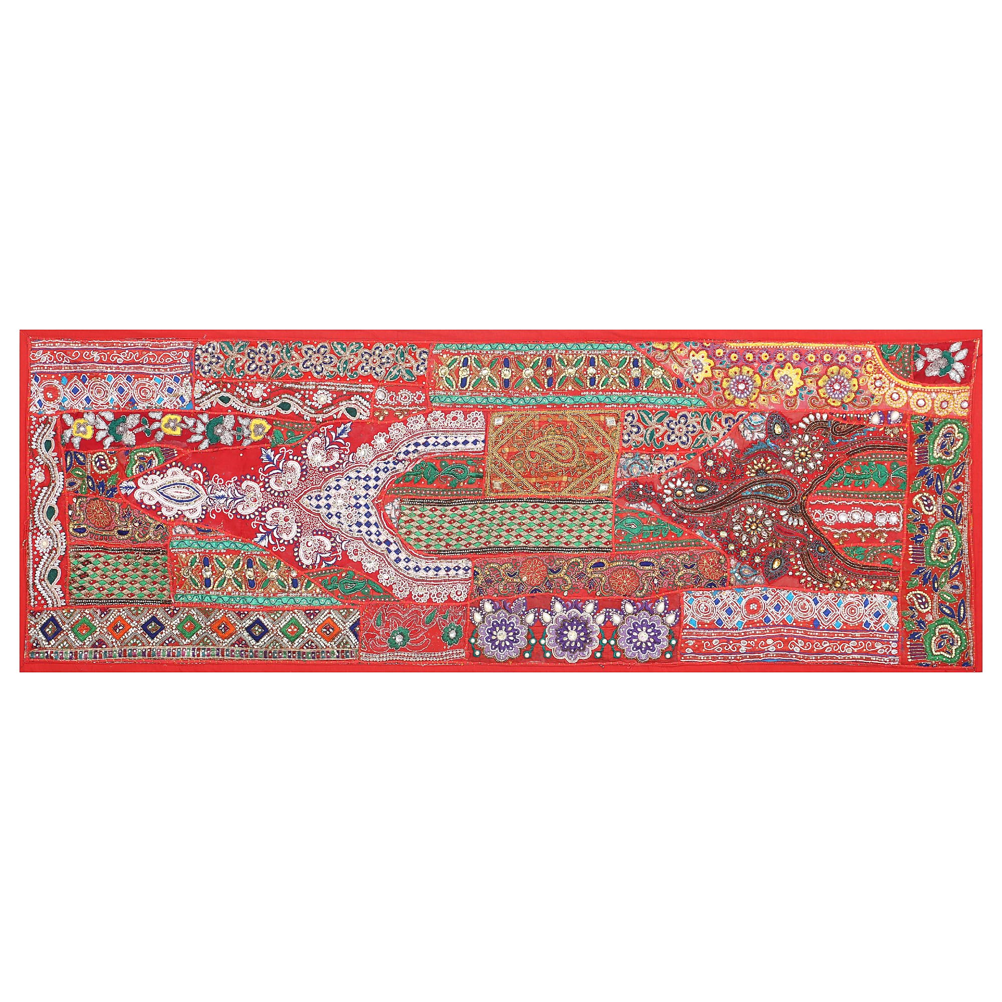 Ethnic Cotton Decorative Indian Dinning Art Table Patchwork Beads Embroidered Room Handmade Decor Cloth Table Runner (Red, 12" x 60")