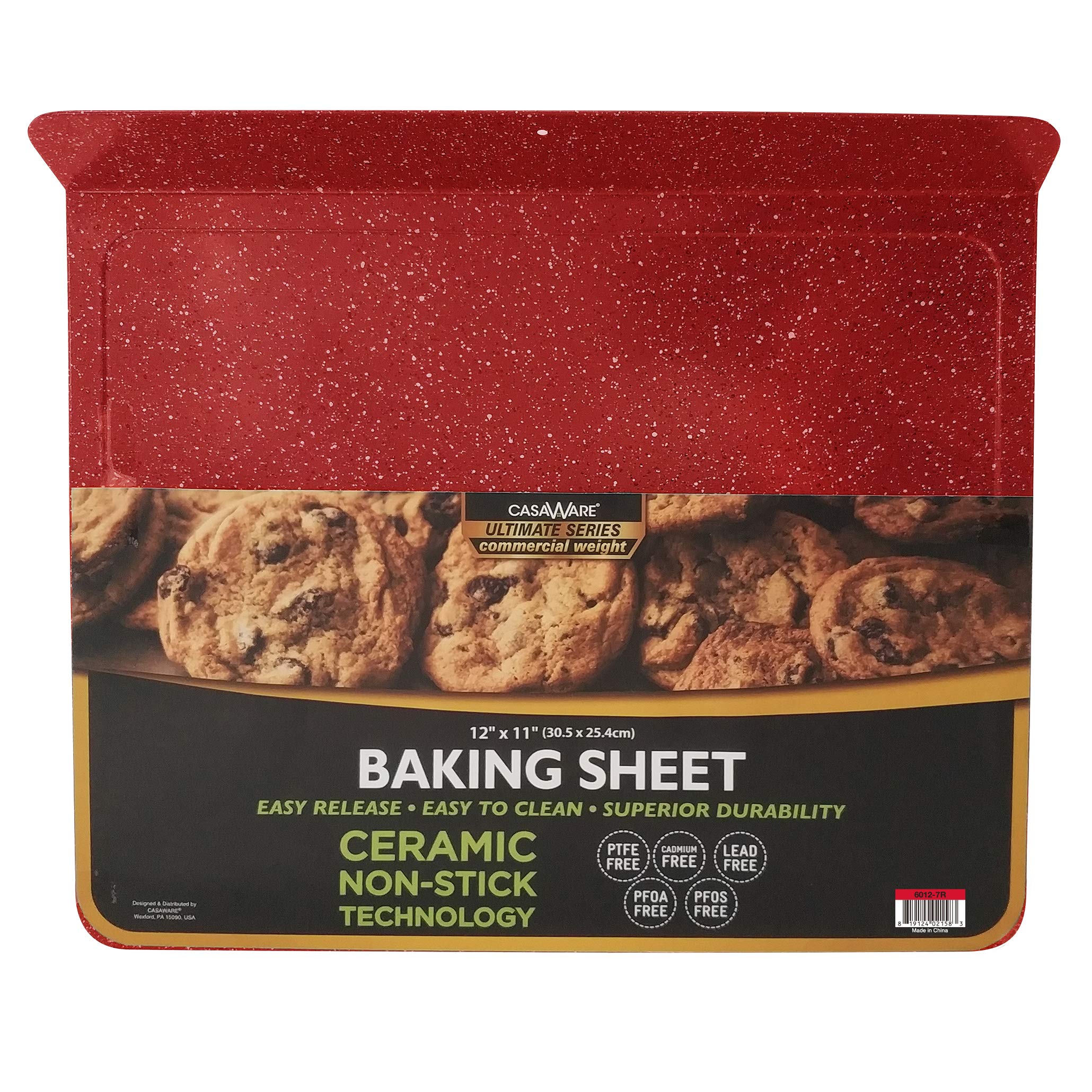 casaWare Toaster Oven 12 x 11-Inch Baking Sheet with a 1.5-Inch Handle (Red Granite)