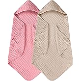 Yoofoss Hooded Baby Towels for Newborn 2 Pack 100% Muslin Organic Cotton Baby Bath Towel with Hood for Babies, Infant, Toddler and Kids, 32x32Inch, Soft and Absorbent Newborn Essential,Bge& Bean Paste